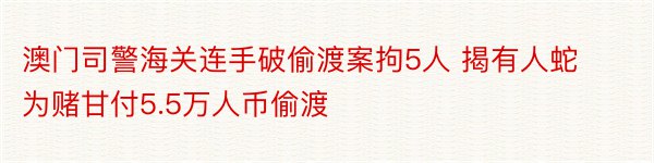 澳门司警海关连手破偷渡案拘5人 揭有人蛇为赌甘付5.5万人币偷渡