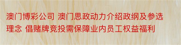 澳门博彩公司 澳门思政动力介绍政纲及参选理念 倡赌牌竞投需保障业内员工权益福利