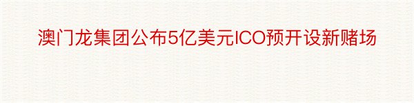 澳门龙集团公布5亿美元ICO预开设新赌场