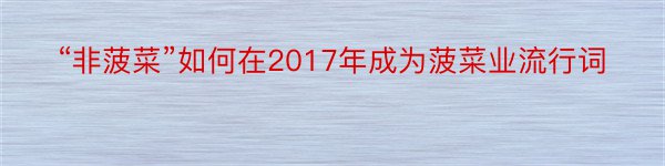 “非菠菜”如何在2017年成为菠菜业流行词