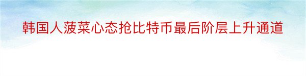 韩国人菠菜心态抢比特币最后阶层上升通道