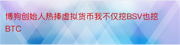 博狗创始人热捧虚拟货币我不仅挖BSV也挖BTC