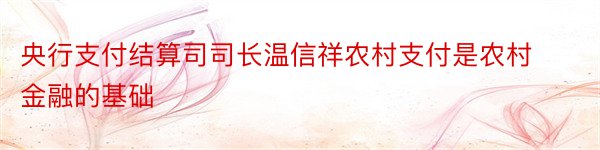 央行支付结算司司长温信祥农村支付是农村金融的基础