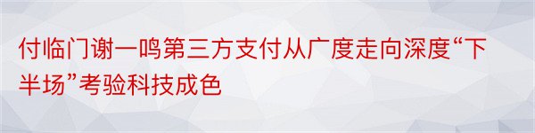 付临门谢一鸣第三方支付从广度走向深度“下半场”考验科技成色