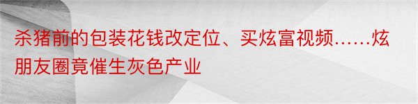 杀猪前的包装花钱改定位、买炫富视频……炫朋友圈竟催生灰色产业