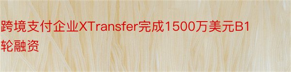 跨境支付企业XTransfer完成1500万美元B1轮融资