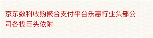 京东数科收购聚合支付平台乐惠行业头部公司各找巨头依附