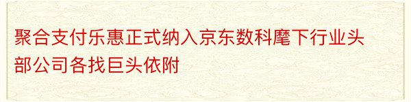 聚合支付乐惠正式纳入京东数科麾下行业头部公司各找巨头依附