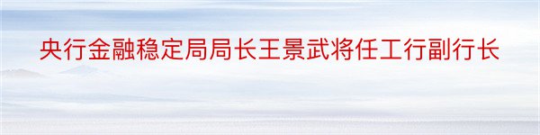 央行金融稳定局局长王景武将任工行副行长