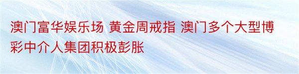 澳门富华娱乐场 黄金周戒指 澳门多个大型博彩中介人集团积极彭胀