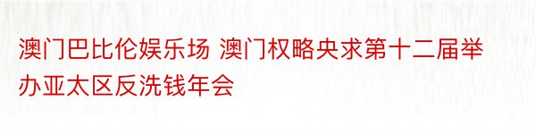 澳门巴比伦娱乐场 澳门权略央求第十二届举办亚太区反洗钱年会