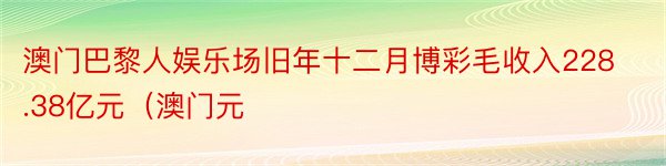 澳门巴黎人娱乐场旧年十二月博彩毛收入228.38亿元（澳门元