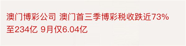 澳门博彩公司 澳门首三季博彩税收跌近73%至234亿 9月仅6.04亿