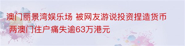 澳门丽景湾娱乐场 被网友游说投资捏造货币 两澳门住户痛失逾63万港元