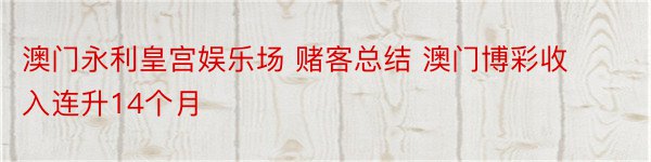 澳门永利皇宫娱乐场 赌客总结 澳门博彩收入连升14个月