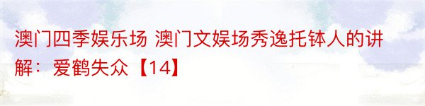 澳门四季娱乐场 澳门文娱场秀逸托钵人的讲解：爱鹤失众【14】