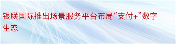 银联国际推出场景服务平台布局“支付+”数字生态