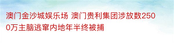 澳门金沙城娱乐场 澳门贵利集团涉放数2500万主脑逃窜内地年半终被捕