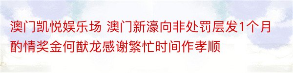 澳门凯悦娱乐场 澳门新濠向非处罚层发1个月酌情奖金何猷龙感谢繁忙时间作孝顺