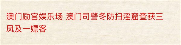 澳门励宫娱乐场 澳门司警冬防扫淫窟查获三凤及一嫖客