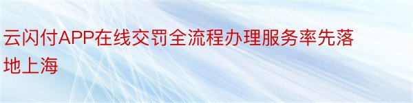 云闪付APP在线交罚全流程办理服务率先落地上海