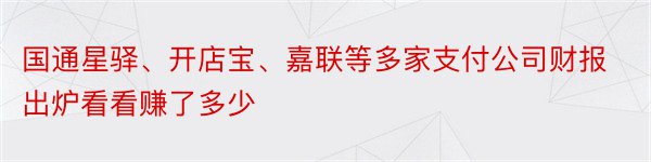 国通星驿、开店宝、嘉联等多家支付公司财报出炉看看赚了多少